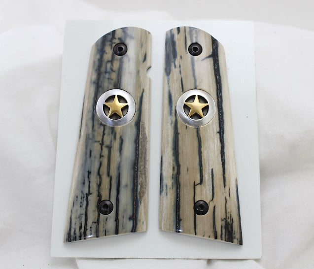 BLUE BARK MAMMOTH 1911 GRIPS TEXAS GOLD STAR A-2491