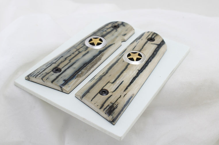 BLUE BARK MAMMOTH 1911 GRIPS TEXAS GOLD STAR A-2491