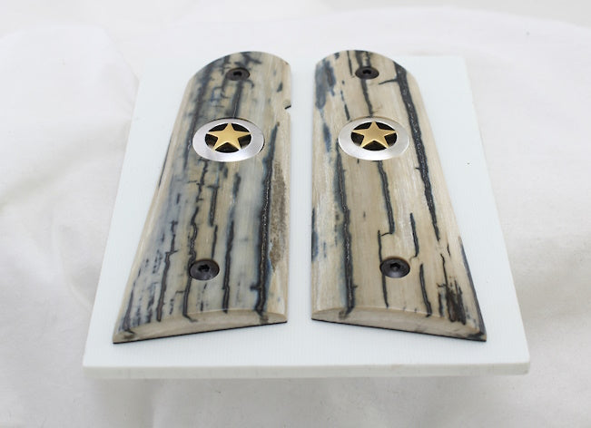 BLUE BARK MAMMOTH 1911 GRIPS TEXAS GOLD STAR A-2491