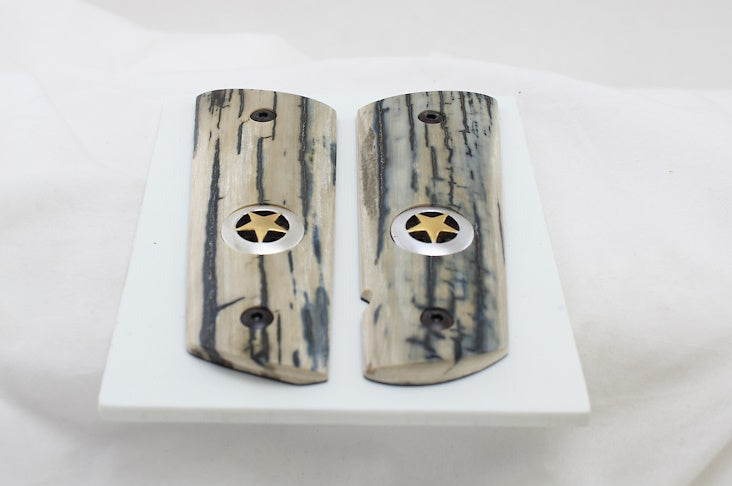 BLUE BARK MAMMOTH 1911 GRIPS TEXAS GOLD STAR A-2491