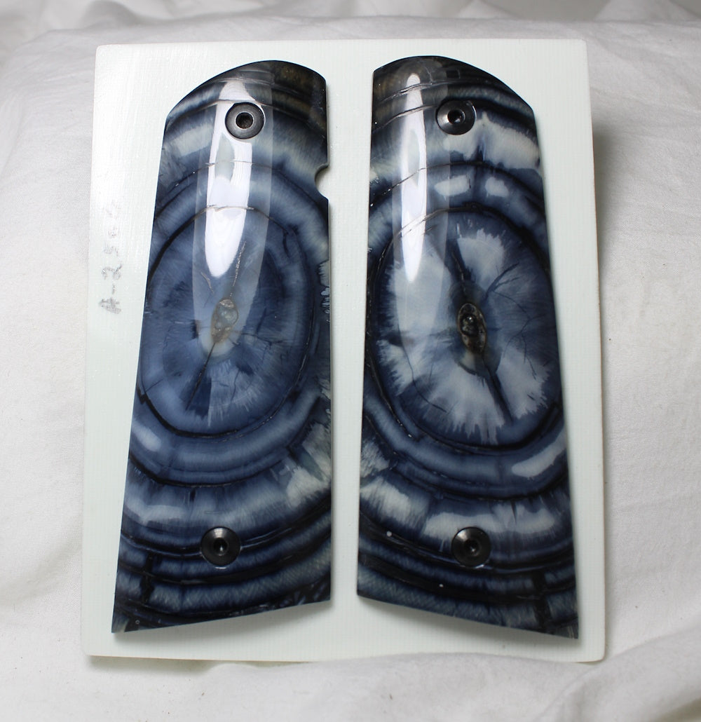 BLUE BLACK & CREAM CROSSCUT MAMMOTH IVORY 1911 GRIPS A-2506
