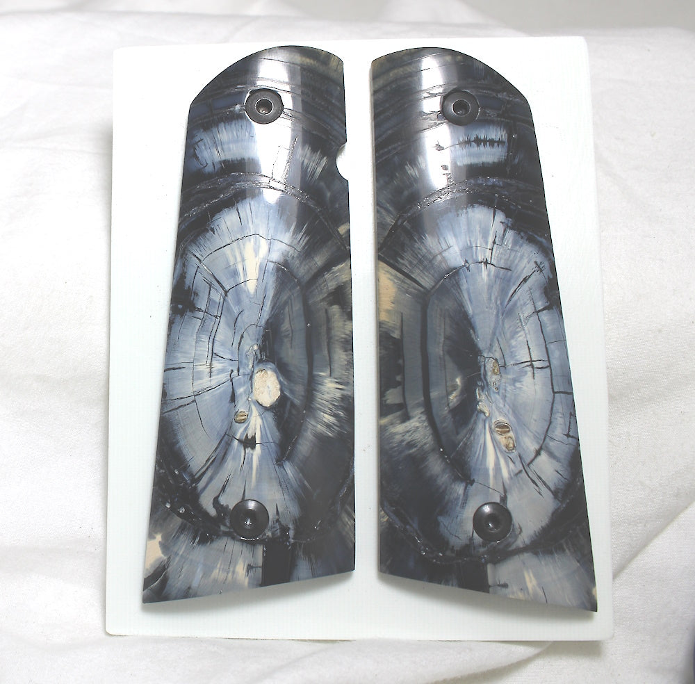 SPECTACULAR SET OF BLUE-BLACK- WHITE CROSSCUT MAMMOTH 1911 Grips A-2523