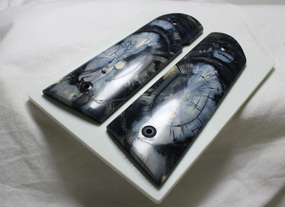 SPECTACULAR SET OF BLUE-BLACK- WHITE CROSSCUT MAMMOTH 1911 Grips A-2523