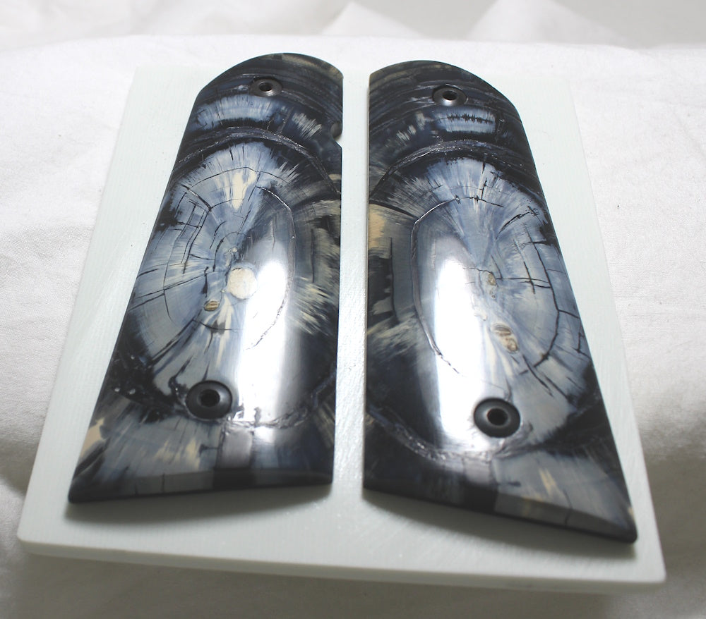 SPECTACULAR SET OF BLUE-BLACK- WHITE CROSSCUT MAMMOTH 1911 Grips A-2523