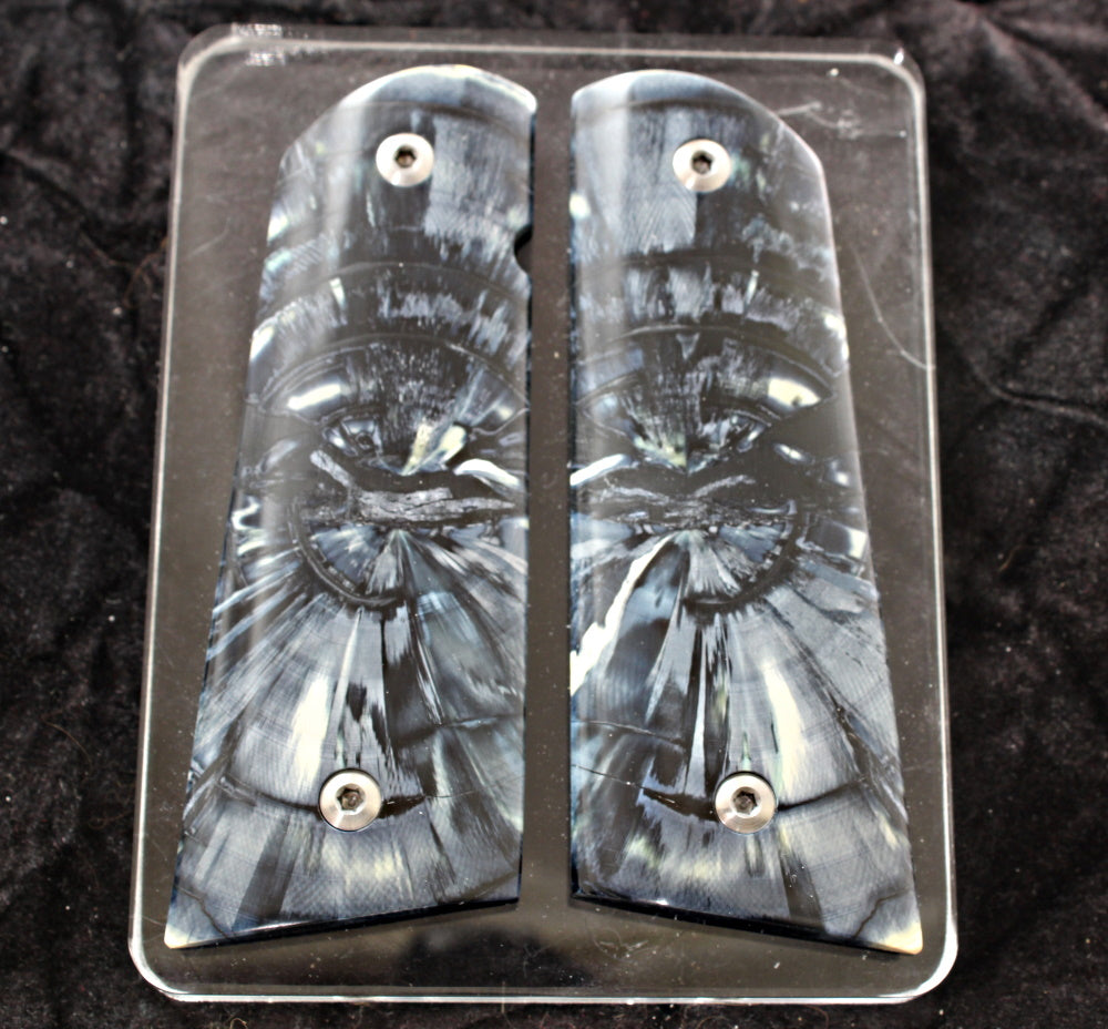 BRILLIANT BLUE CROSSCUT MAMMOTH IVORY 1911 GRIPS A-2735