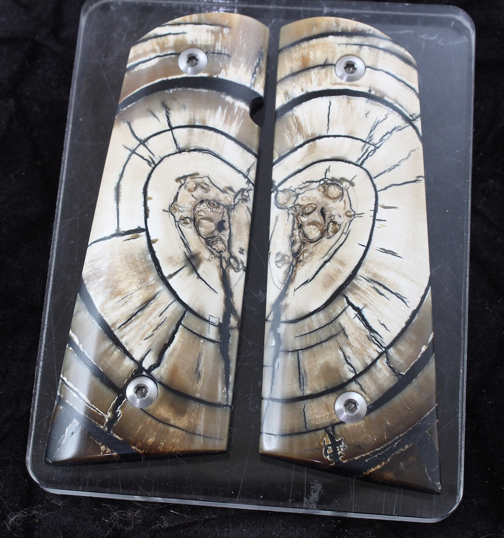 ATTENTION GETTING CROSSCUT MAMMOTH IVORY 1911 GRIPS A-2787