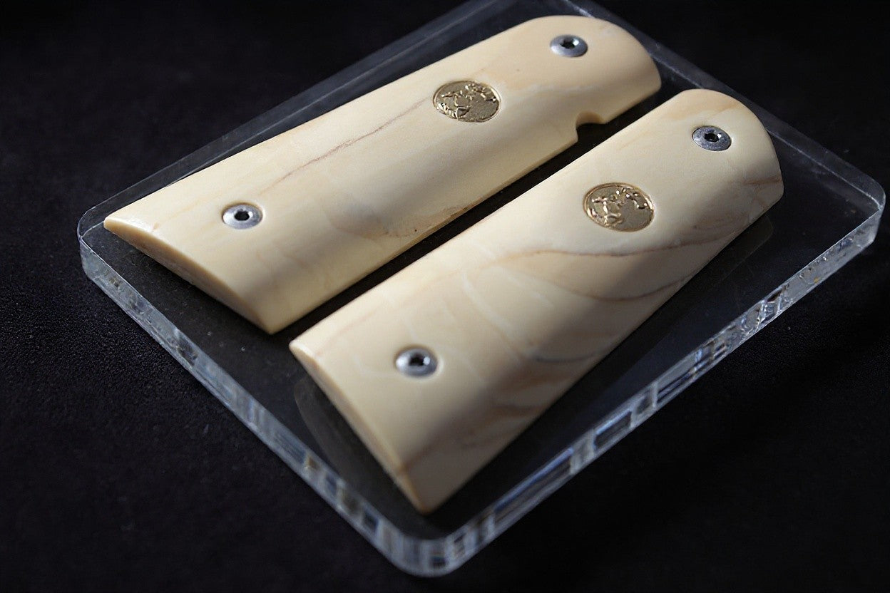 MAMMOTH IVORY 1911 GRIPS WITH COLT GOLD MEDALLIONS A-2793