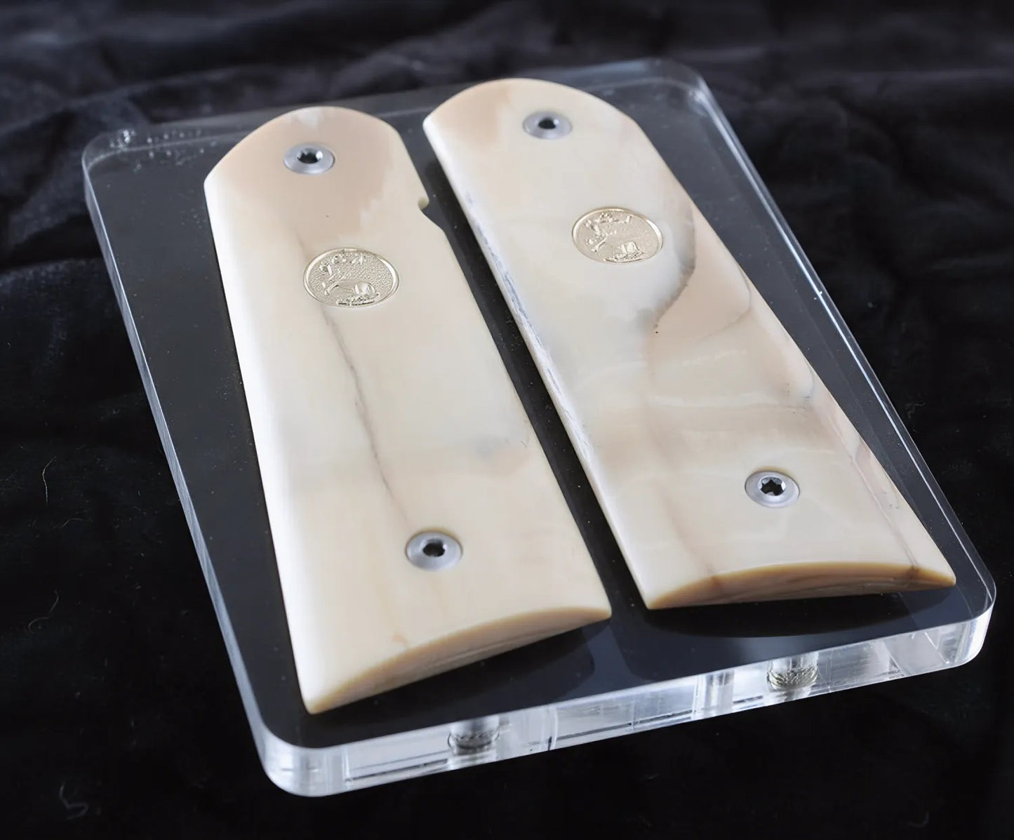 MAMMOTH IVORY 1911 GRIPS WITH COLT GOLD MEDALLIONS A-2793
