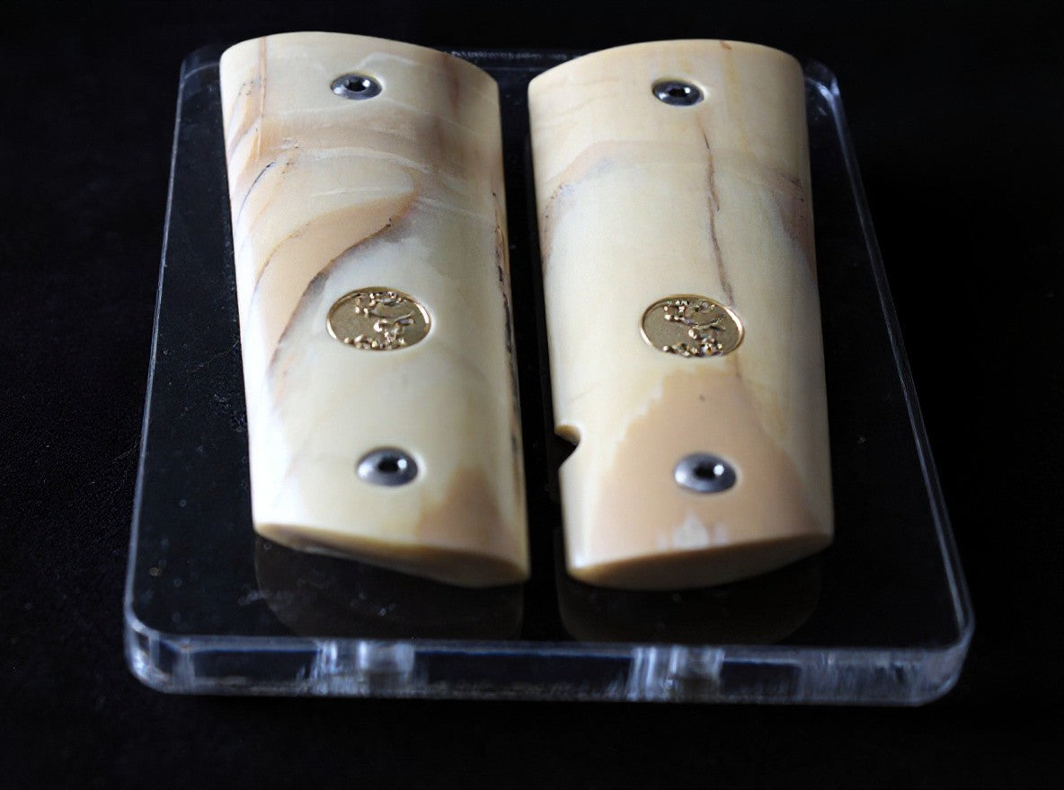 MAMMOTH IVORY 1911 GRIPS WITH COLT GOLD MEDALLIONS A-2793