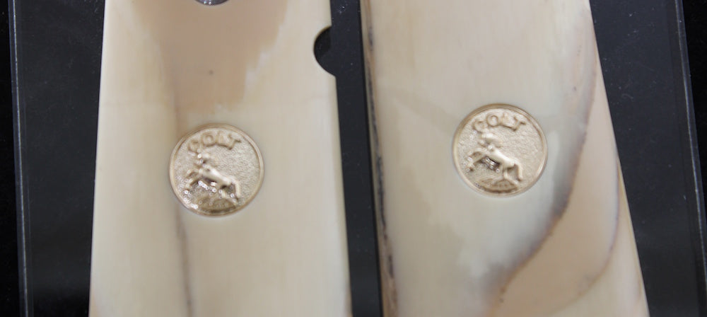 MAMMOTH IVORY 1911 GRIPS WITH COLT GOLD MEDALLIONS A-2793