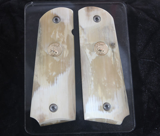 MAMMOTH IVORY 1911 GRIPS GOLD COLT MEDALLIONS A-2700