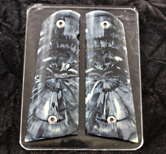 BRILLIANT BLUE CROSSCUT MAMMOTH IVORY 1911 GRIPS A-2735