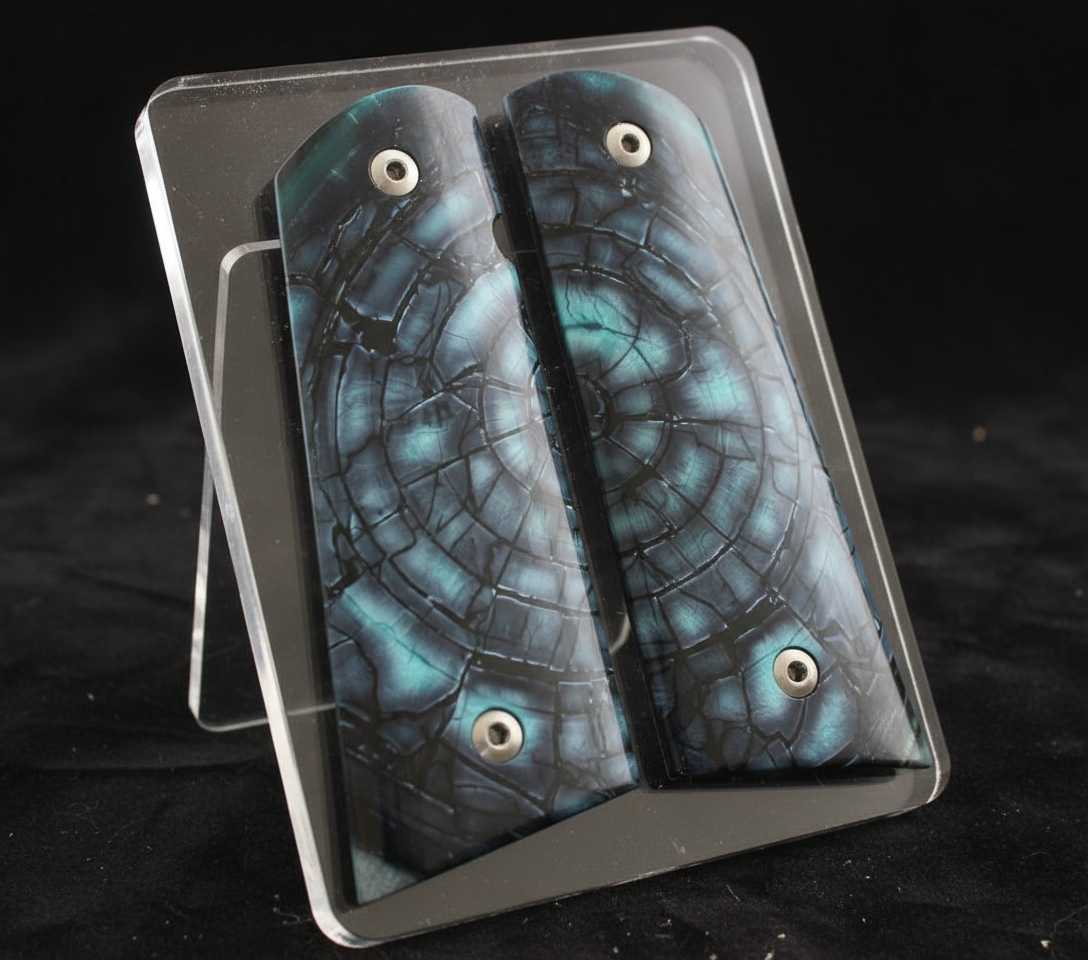 BLUE CROSSCUT MAMMOTH IVORY 1911 GRIPS A-2767