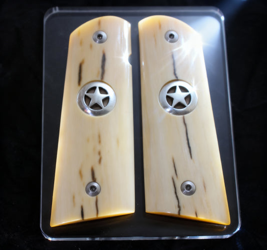 SILVER TEXAS STAR MAMMOTH IVORY 1911 GRIPS A-2791