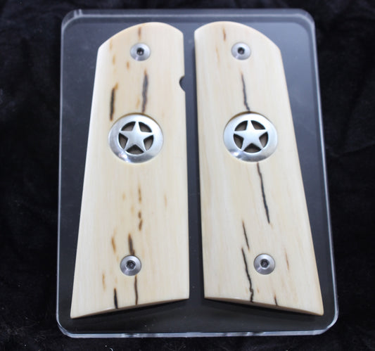 SILVER TEXAS STAR MAMMOTH IVORY 1911 GRIPS A-2791