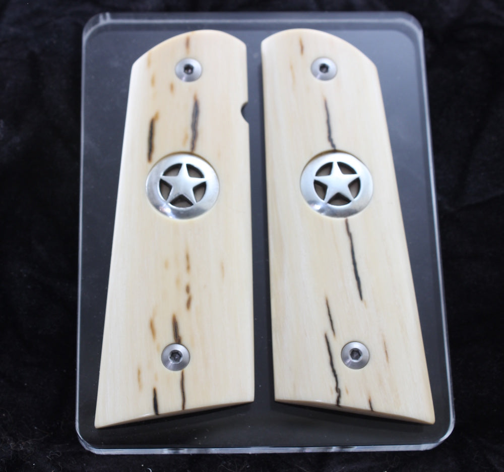 SILVER TEXAS STAR MAMMOTH IVORY 1911 GRIPS A-2791