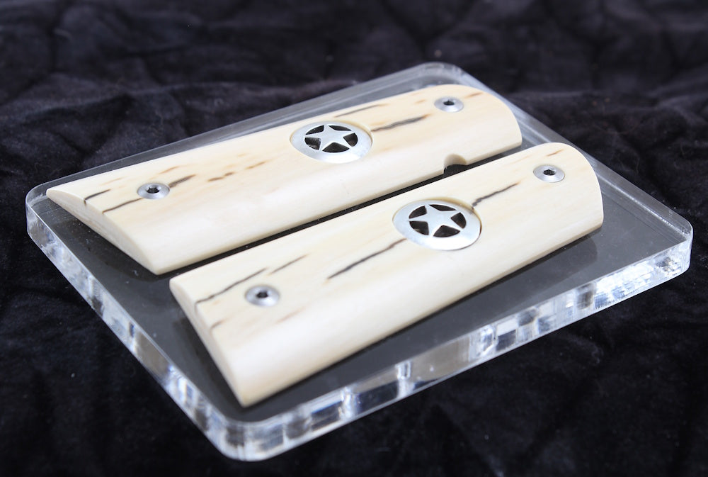 SILVER TEXAS STAR MAMMOTH IVORY 1911 GRIPS A-2791