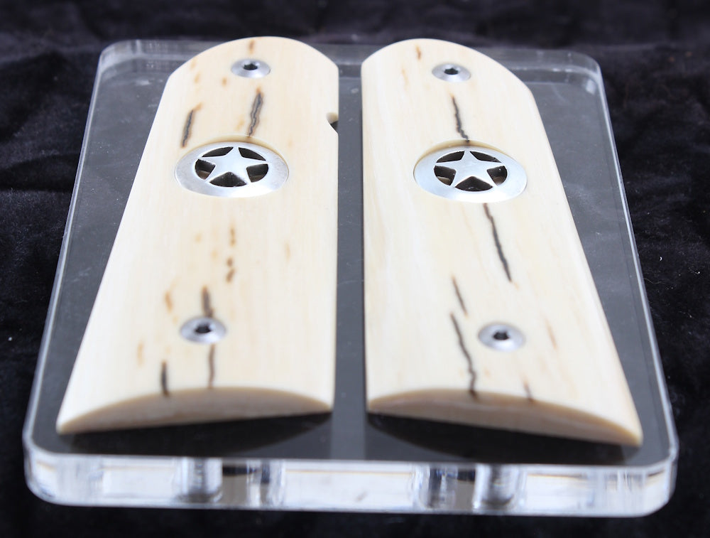 SILVER TEXAS STAR MAMMOTH IVORY 1911 GRIPS A-2791