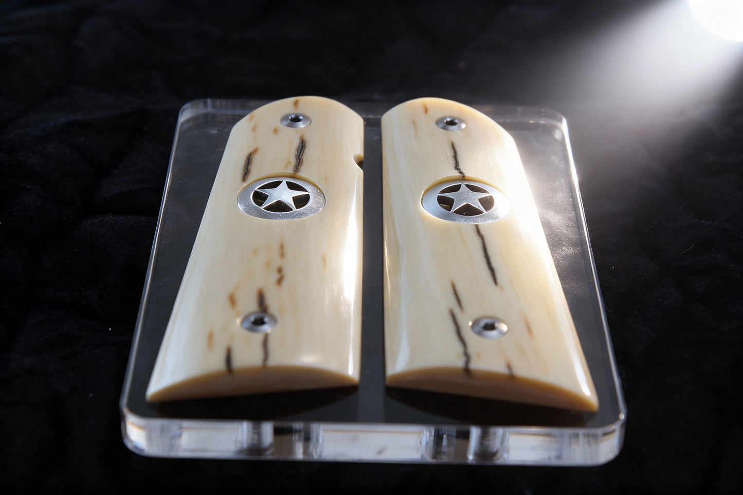 SILVER TEXAS STAR MAMMOTH IVORY 1911 GRIPS A-2791