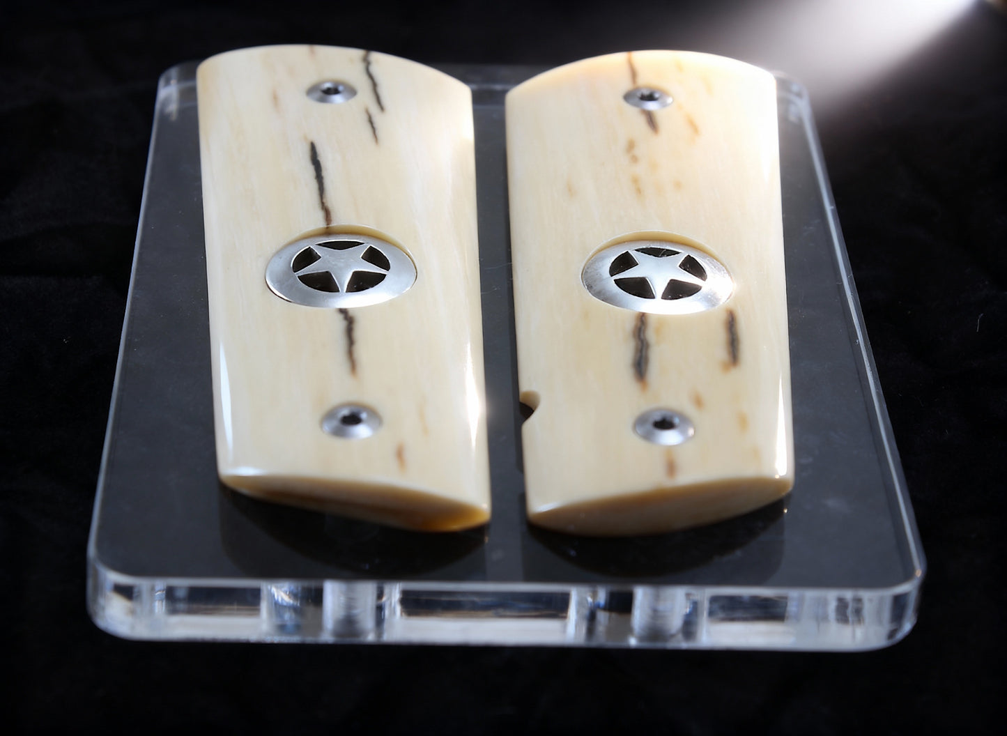 SILVER TEXAS STAR MAMMOTH IVORY 1911 GRIPS A-2791