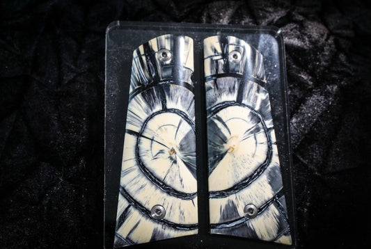 BLACK/CREAM/GUN METAL GRAY CROSSCUT MAMMOTH IVORY 1911 GRIPS A-2832