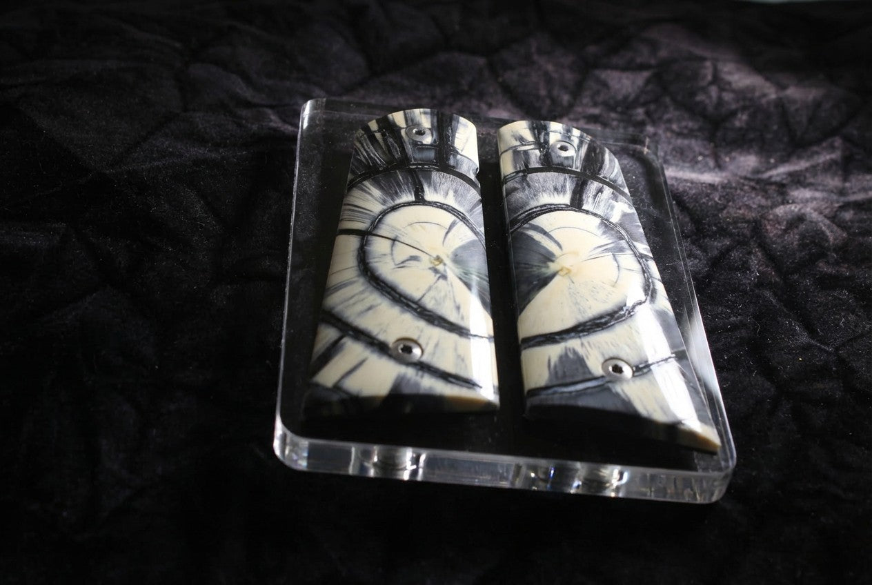 BLACK/CREAM/GUN METAL GRAY CROSSCUT MAMMOTH IVORY 1911 GRIPS A-2832