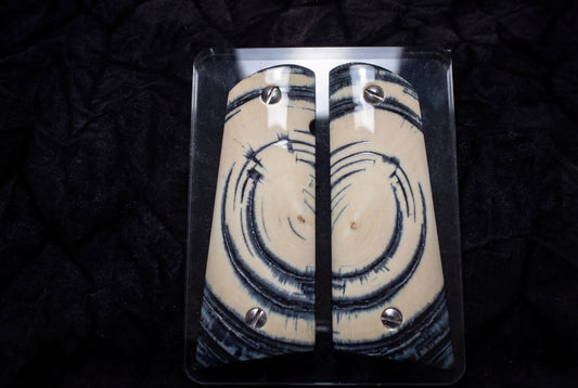 CREAM & BLUE CROSSCUT MAMMOTH IVORY 1911 GRIPS A-2849