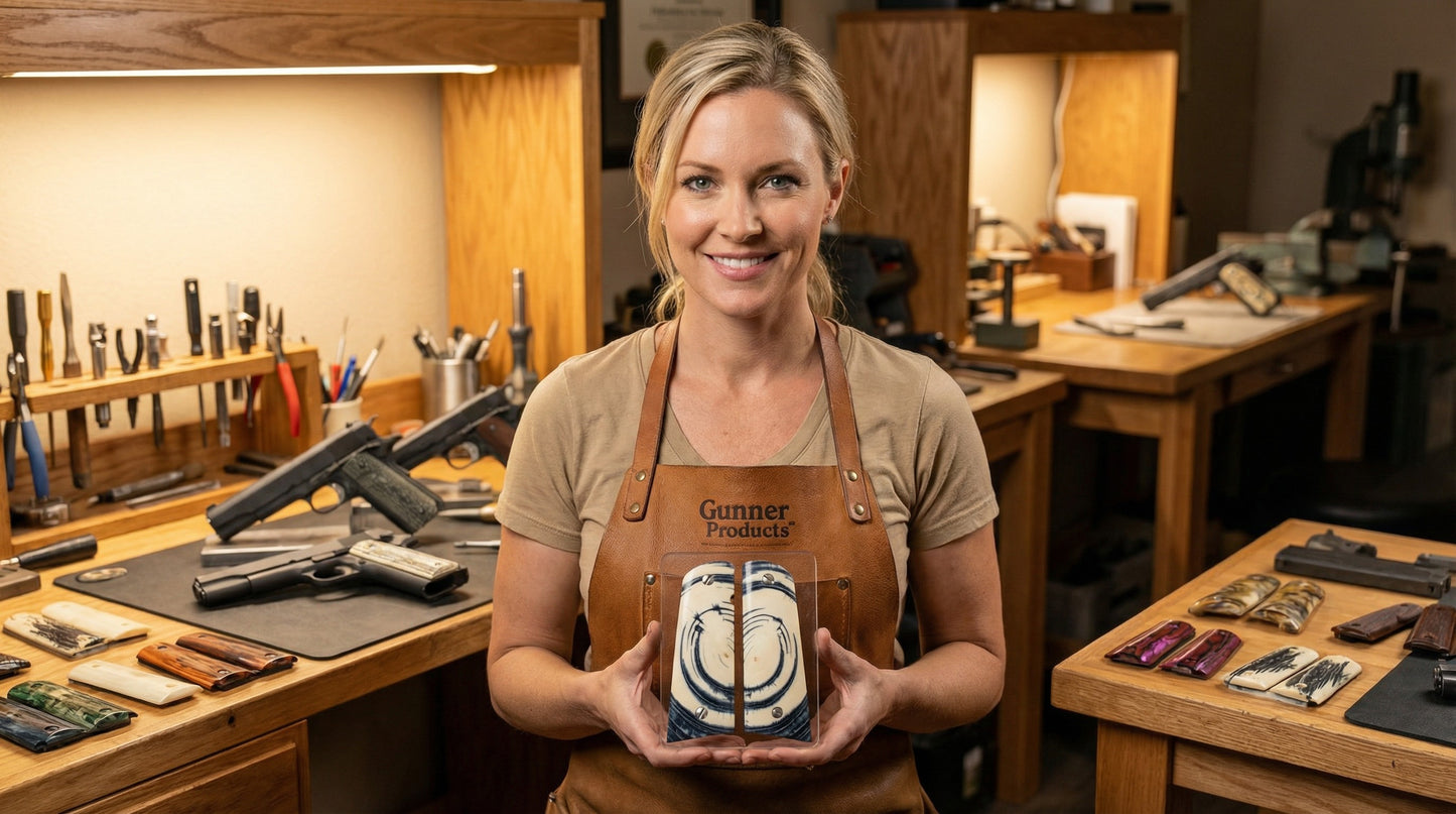 CREAM & BLUE CROSSCUT MAMMOTH IVORY 1911 GRIPS A-2849