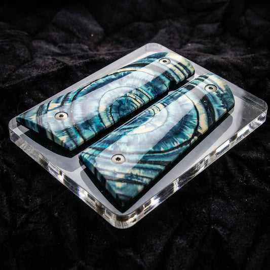 BLUE & CREAM CROSSCUT MAMMOTH IVORY 1911 GRIPS A-2871