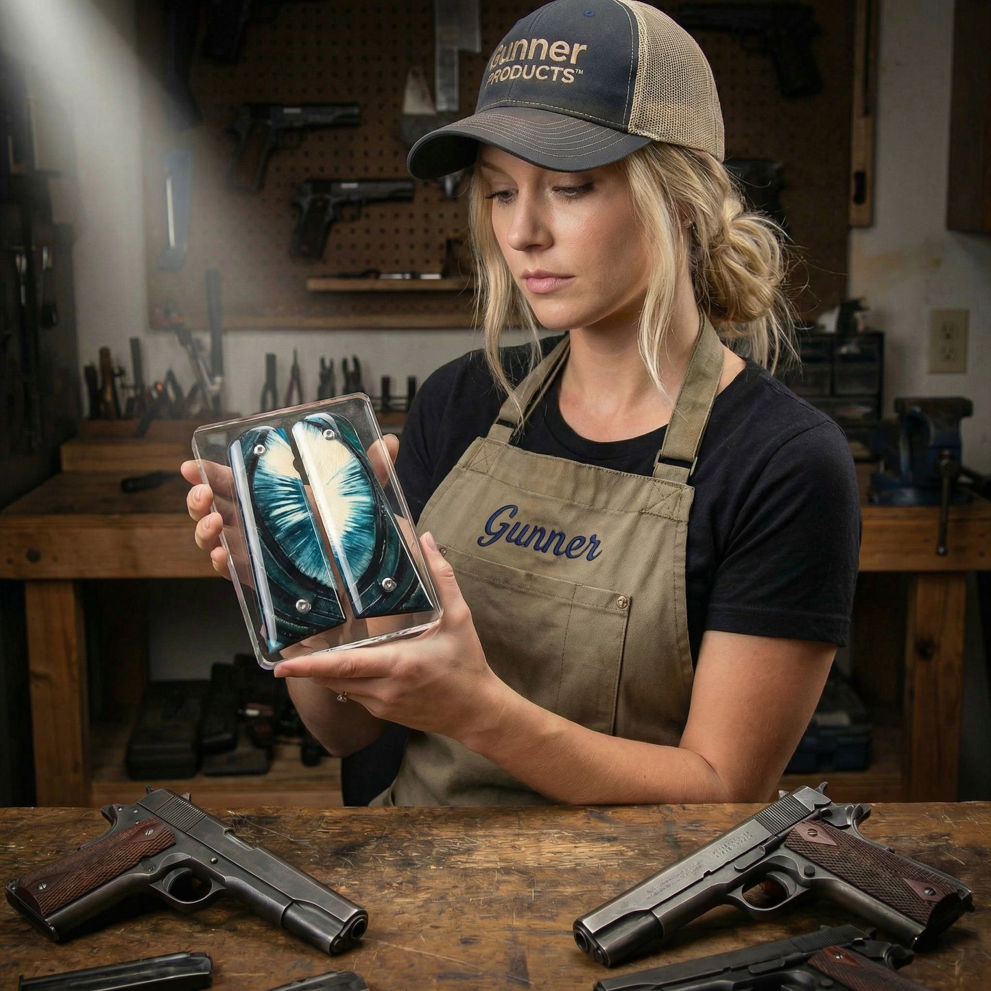 BLUE/CREAM/BLACK CROSSCUT MAMMOTH IVORY 1911 GRIPS A-2872