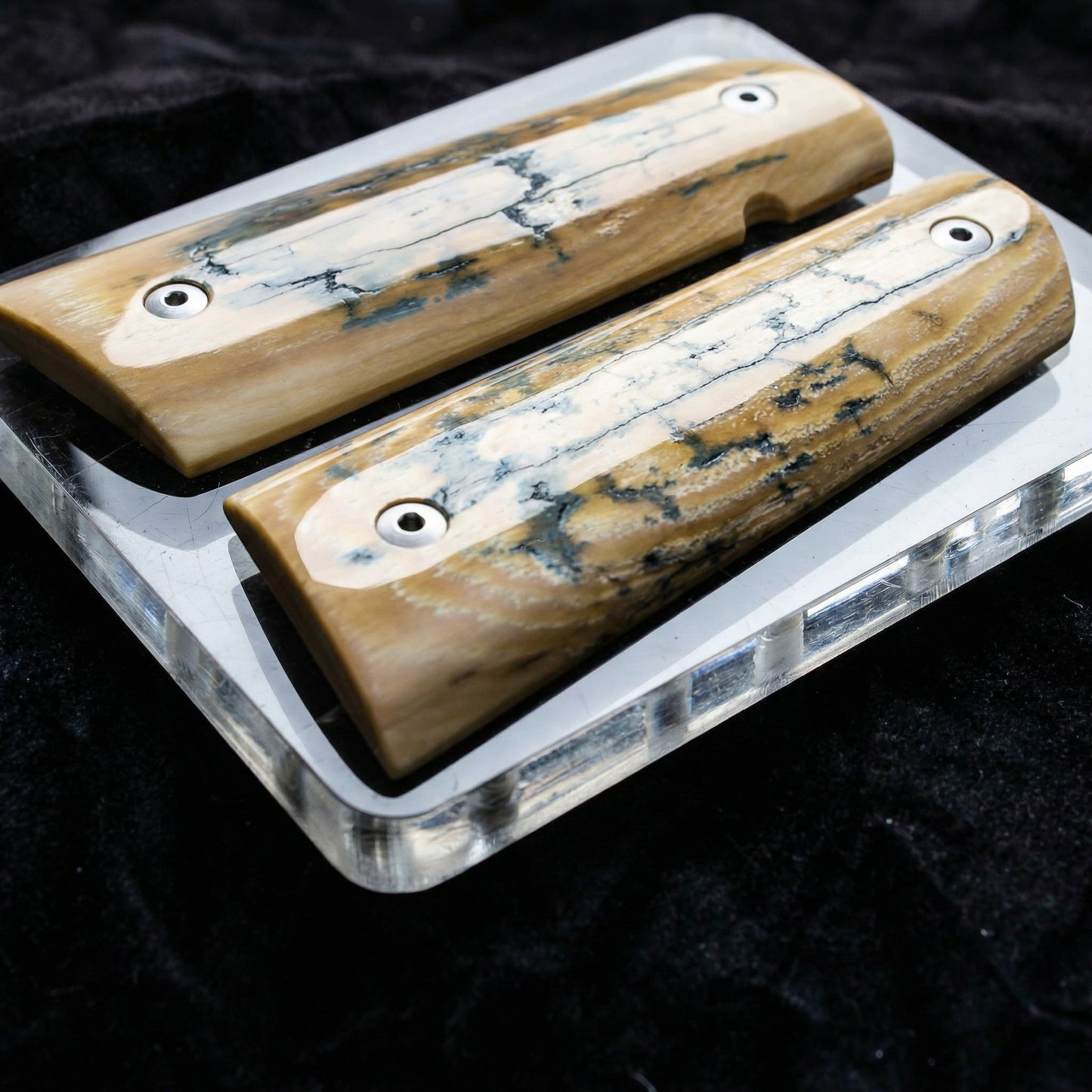BLUE ICE CRACKLE MAMMOTH IVORY 1911 GRIPS A-2875
