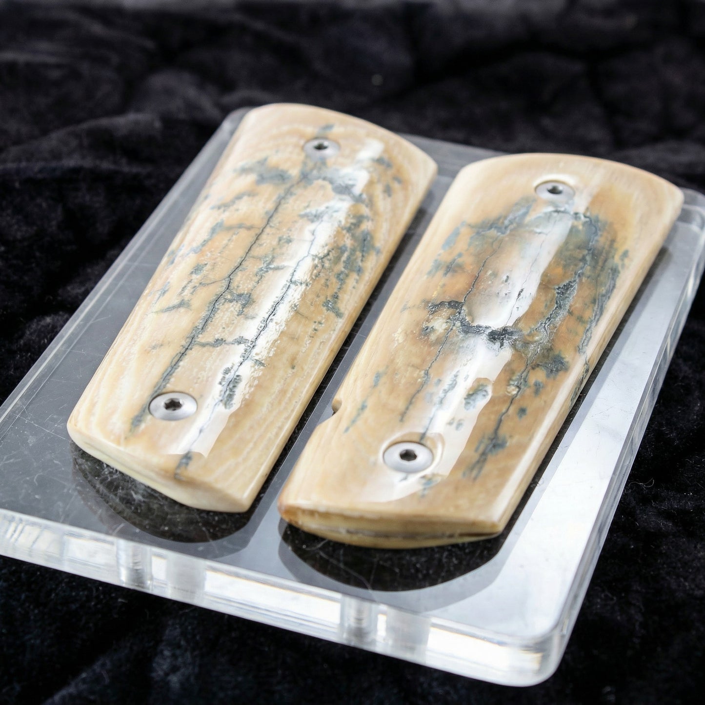 BLUE ICE CRACKLE MAMMOTH IVORY 1911 GRIPS A-2875