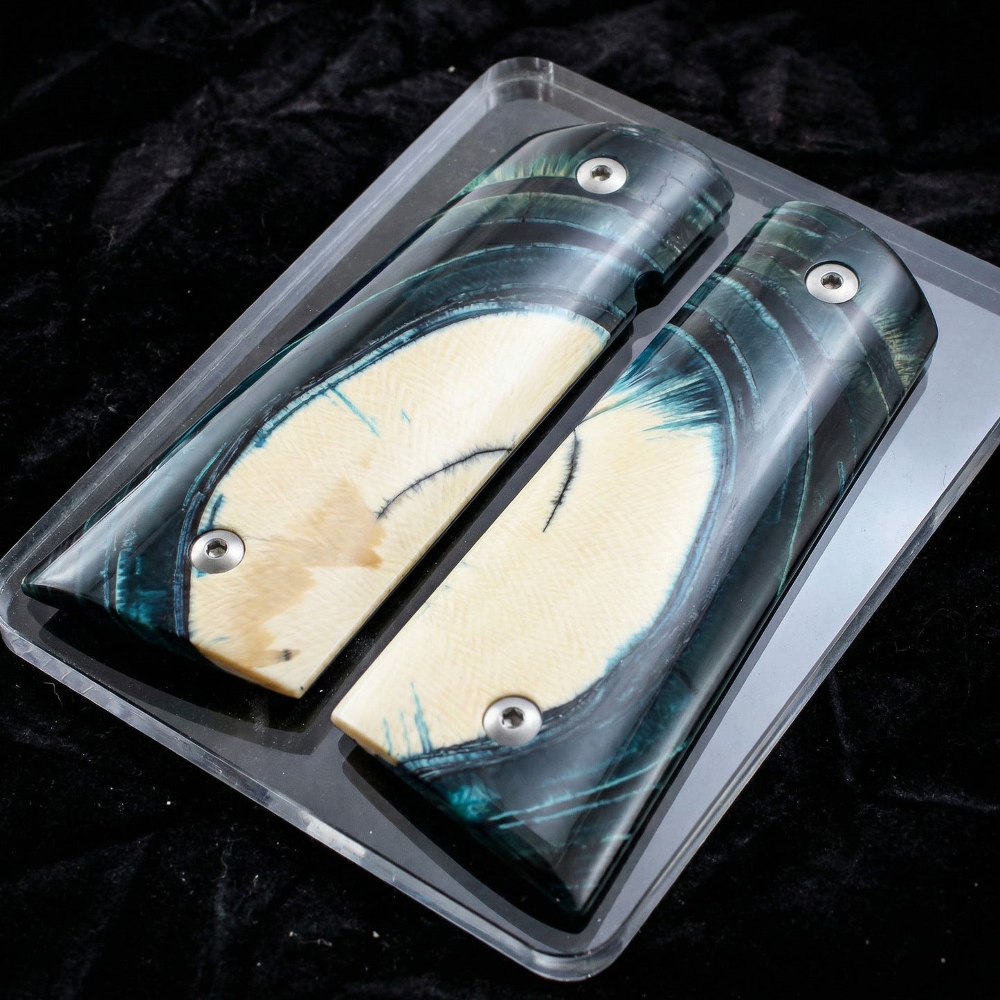 BLUE CROSSCUT MAMMOTH IVORY 1911 GRIPS A-2880