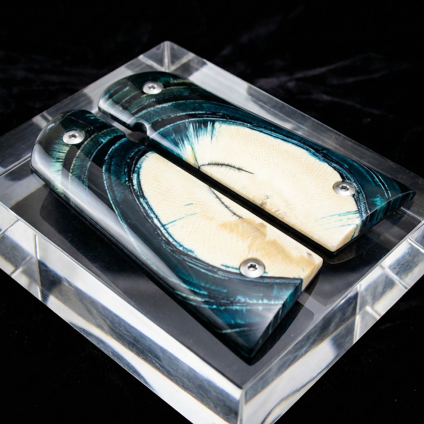 BLUE CROSSCUT MAMMOTH IVORY 1911 GRIPS A-2880