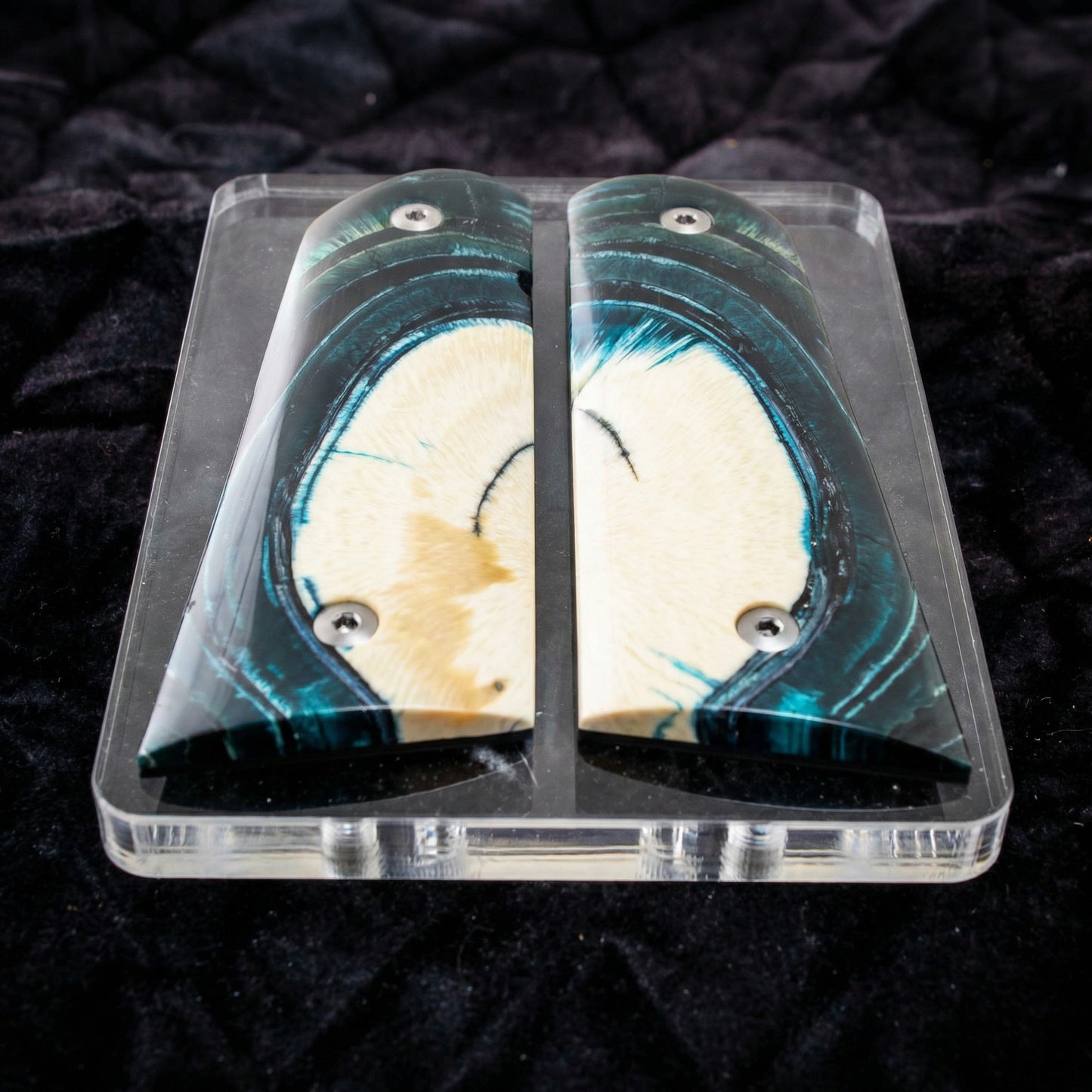 BLUE CROSSCUT MAMMOTH IVORY 1911 GRIPS A-2880