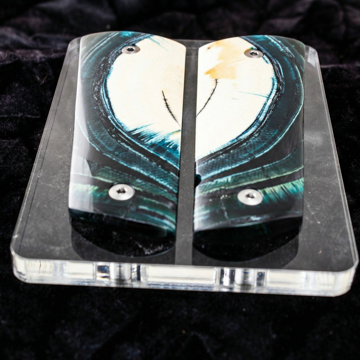 BLUE CROSSCUT MAMMOTH IVORY 1911 GRIPS A-2880