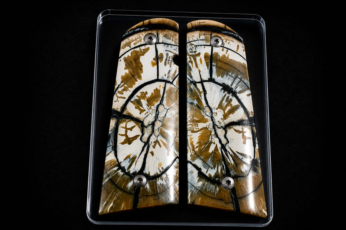 AMAZING CROSSCUT MAMMOTH IVORY 1911 GRIPS A-2991