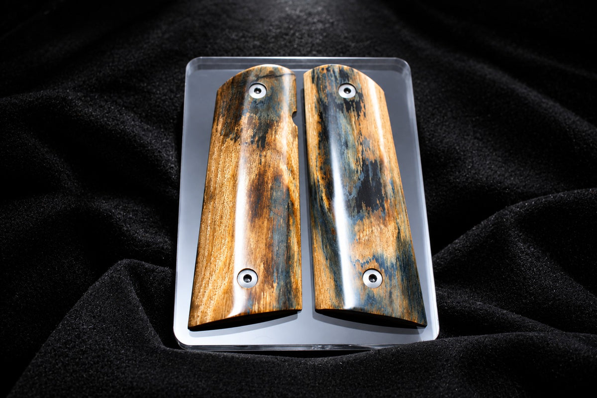 BEAUTIFUL BLUE/BLACK MAMMOTH IVORY 1911 GRIPS A-3002