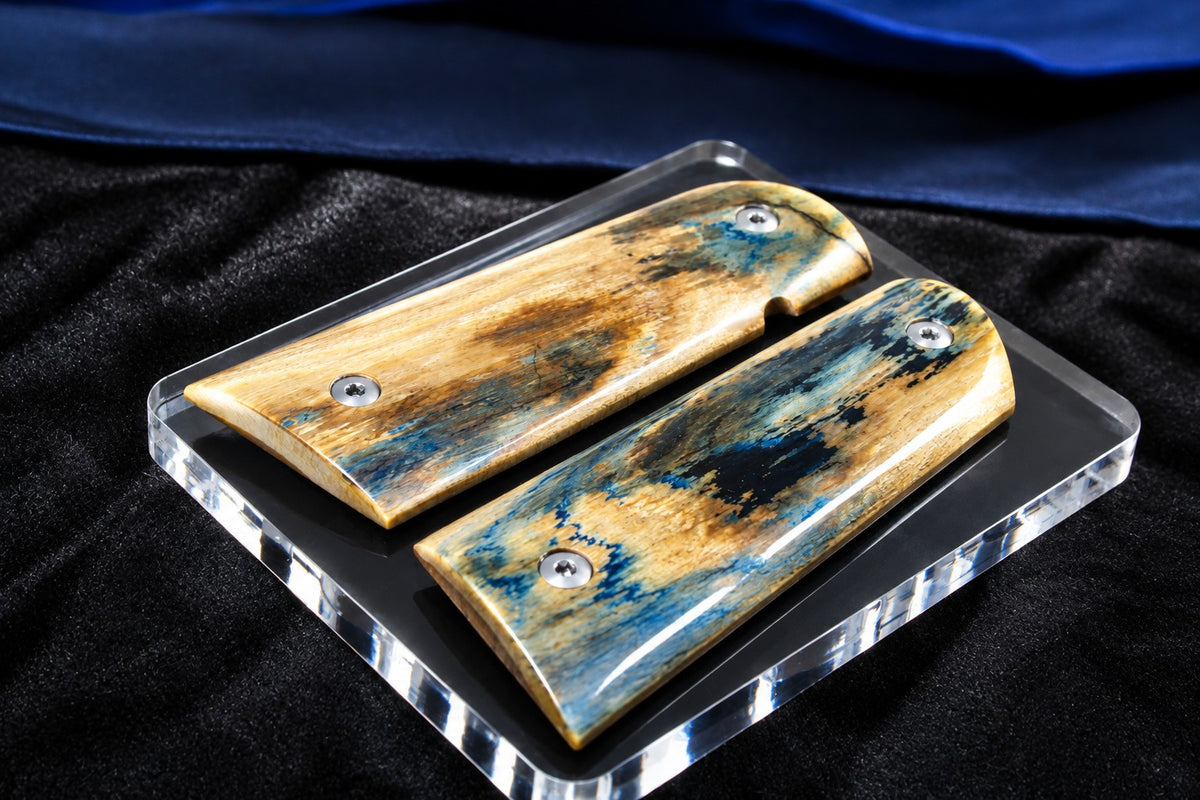BEAUTIFUL BLUE/BLACK MAMMOTH IVORY 1911 GRIPS A-3002
