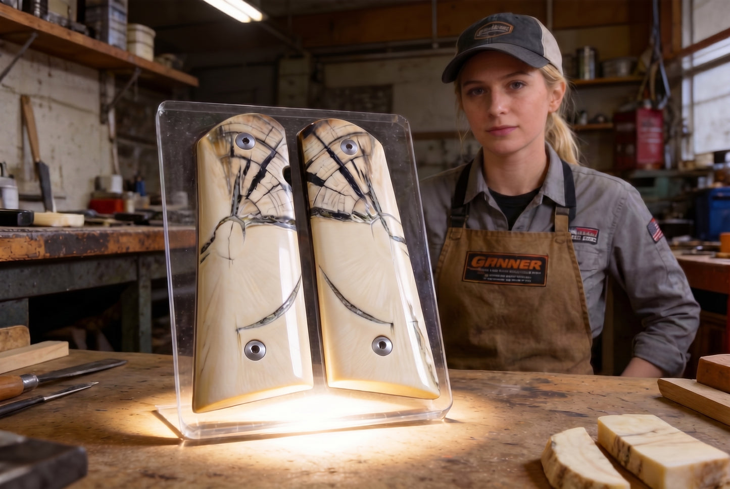 CROSSCUT MAMMOTH IVORY 1911 GRIPS A-2899